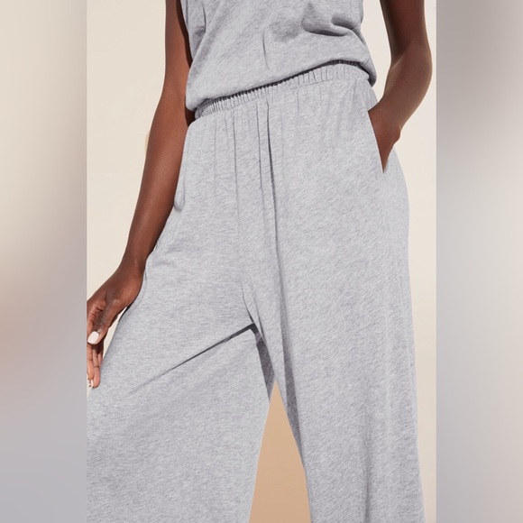 •Eberjey Aloe Infused Cotton Wide Leg Jumpsuit - Heather Grey - Picture 4 of 8